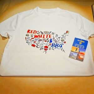 Sunblck, Boy Size 8, white, USA BBQ theme, *SHORT* sleeves, NWT